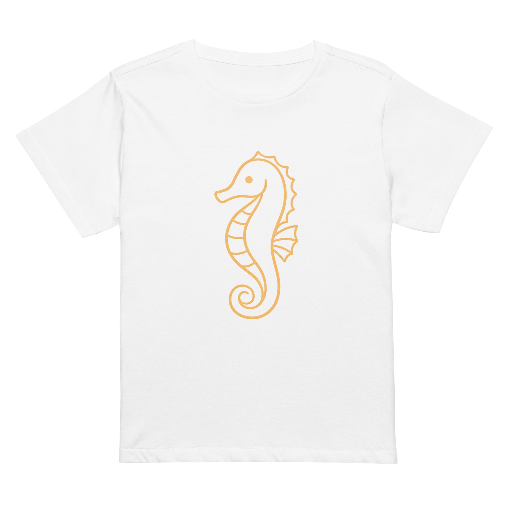 Front view of seahorse graphic high waisted women’s T Shirt