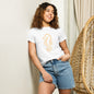 Woman wearing Golden Tide Seahorse women’s high waisted T Shirt