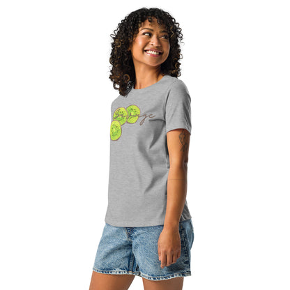 Savage womens relaxed cotton T shirt in athletic heather worn by model