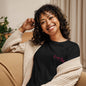 At Capacity embroidered womens relaxed cotton T shirt in black worn by model