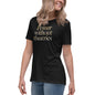 Power Without Theatrics womens relaxed cotton T shirt in black worn by model
