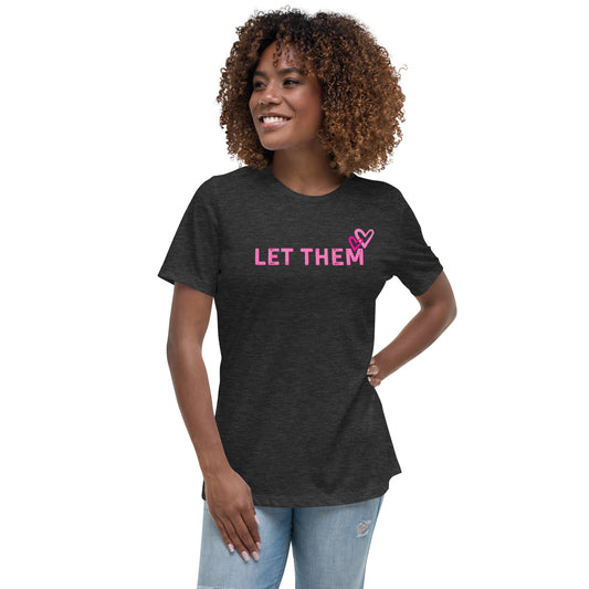 Let Them womens relaxed cotton T shirt in dark grey heather worn by model