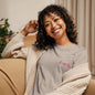 At Capacity embroidered womens relaxed cotton T shirt in heather stone worn by model