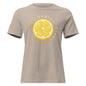 Soft Heart Strong Mind womens relaxed cotton tee in taupe with yellow circular graphic