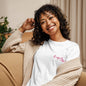 At Capacity embroidered womens relaxed cotton T shirt in white worn by model